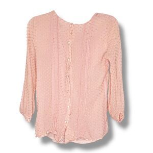 J. Crew Pink Swiss Dot Coquette Blouse Button Back Lined Women’s Top Size 2-FLAW